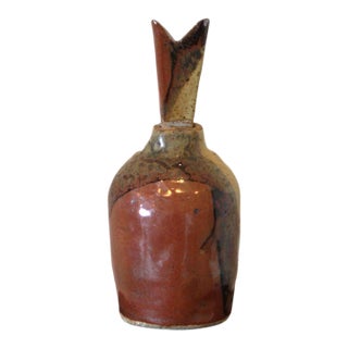 One-of-a-Kind, Artist-Signed Studio Pottery Brutalist Bottle and Stopper For Sale