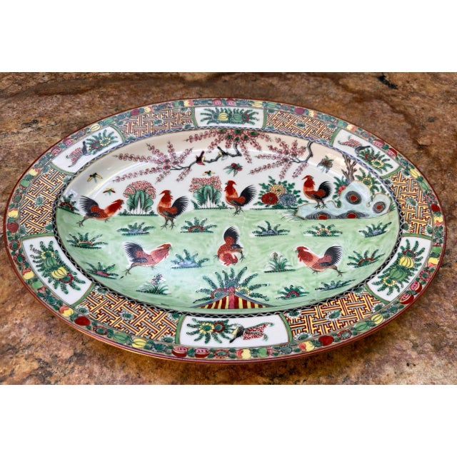 Vintage Chinese Hand Painted Porcelain Rooster Chinoiserie Motif 14 Piece Tea Set For Sale - Image 11 of 12