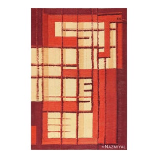 1940s Vintage Geometric Swedish Scandinavian Flat Woven Rug For Sale