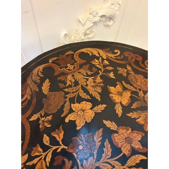 Antique Italian Ebonised and Marquetry Inlaid Pedestal Occasional Centre Table or Plant Stand, 1860 For Sale - Image 6 of 12
