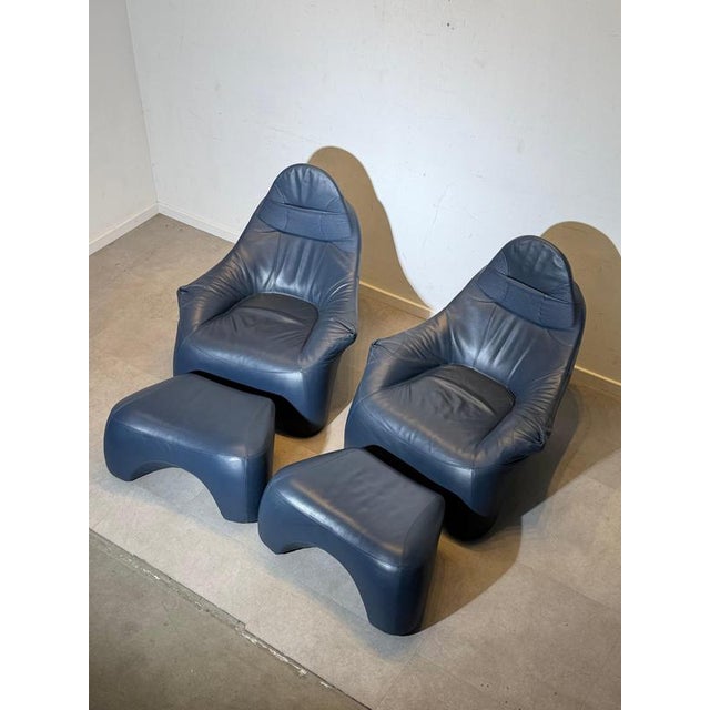 Set of Hal Lounge Chair and Ottoman in Blue Leather by Marc Sadler for Cassina, 1996 For Sale - Image 3 of 9