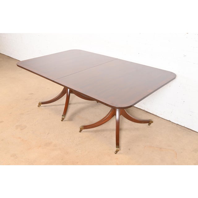 Brown Kittinger Georgian Banded Mahogany Double Pedestal Extension Dining Table, Newly Refinished For Sale - Image 8 of 15