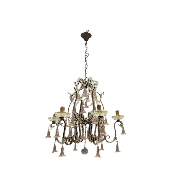Pink Murano Glass Flower Chandelier, 1960s For Sale - Image 4 of 15