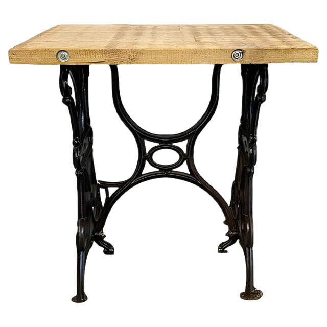 Industrial Iron & Wood Worktable, 1950s For Sale