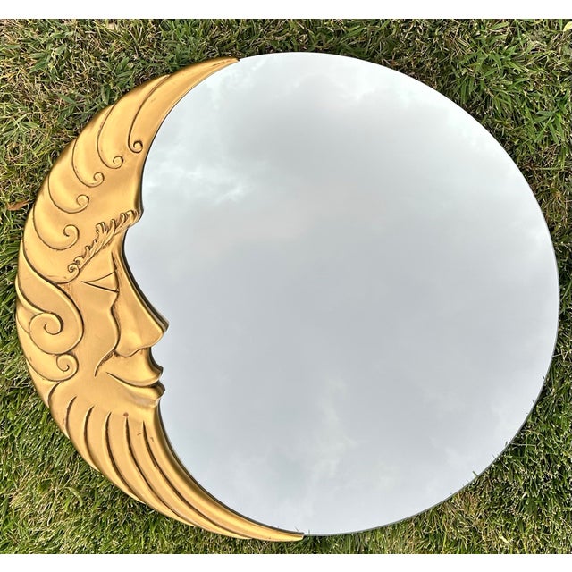 Man in the Moon Mirror Large Gold Crescent 36” Vintage Celestial 1990s For Sale - Image 11 of 12