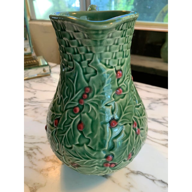 Bordallo Pinheiro Green Majolica Holly Pitcher by Bordallo Pinheiro For Sale - Image 4 of 9