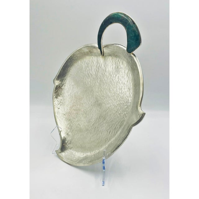 Mid-Century Modern 1960s Hammered Silver Tray With Malachite Handle by Los Castillo, Mexican Modernism For Sale - Image 3 of 18