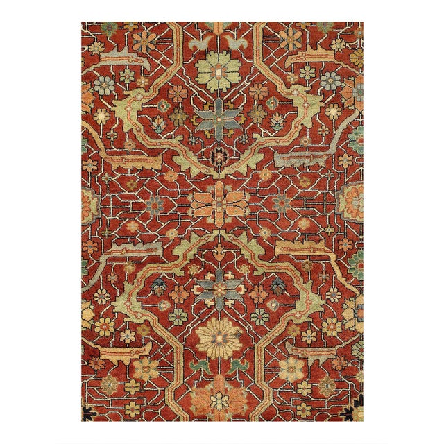 Indo Heriz design rug. Handmade Hand-knotted in fine lambswool. Lamb's Wool on a Cotton Foundation Vegetable Dyed Hand-...