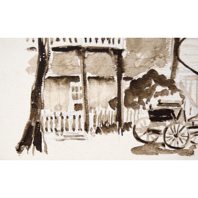 Brown Carriage Outside the St Charles Saloon - Columbia Ca - Monochrome Watercolor For Sale - Image 8 of 8