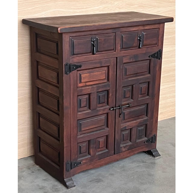 19th Spanish Baroque Carved Walnut Narrow Two Drawer Credenza or Buffet For Sale - Image 18 of 18