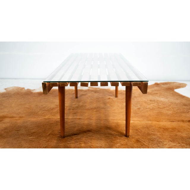 1970s Mid-Century Modern Slat Wood & Glass Coffee Table For Sale - Image 11 of 12