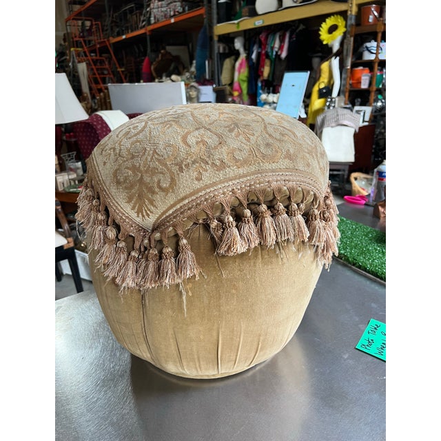Vintage Pouf With Tassel Design, Extra Seating, Needs Upholstery For Sale - Image 4 of 6