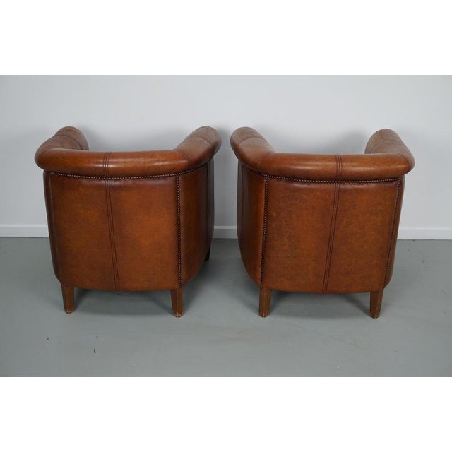 Vintage Dutch Cognac Colored Leather Club Chairs, Set of 2 For Sale - Image 16 of 18