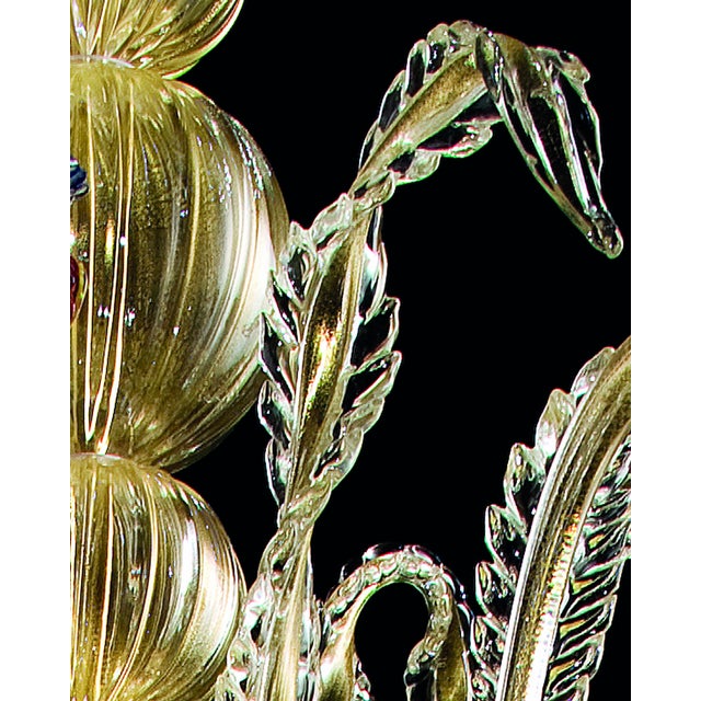 Murano Contemporary Lively Transparent and Gold Floral Chandelier in Murano Glass For Sale - Image 4 of 7