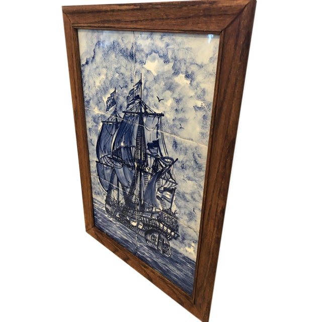 Delft Style Ship Painting on Tile For Sale - Image 4 of 9