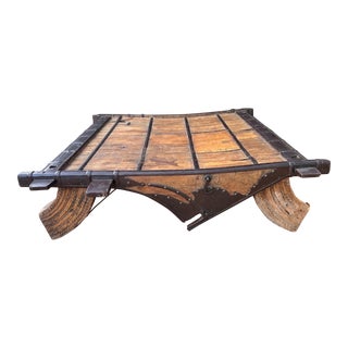 1910s Vintage Indian Wooden Ox Cart Coffee Table For Sale