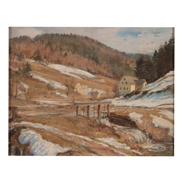 Bohemian School, Mountain Cottage, 1932, Oil on Panel For Sale