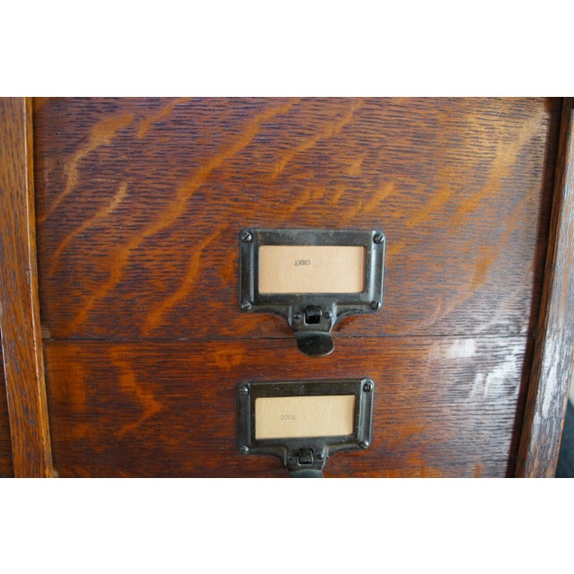 Wood Antique Ohmers Sons 48 Drawer Oak Industrial Apothecary Amberg Filing Cabinet For Sale - Image 7 of 14