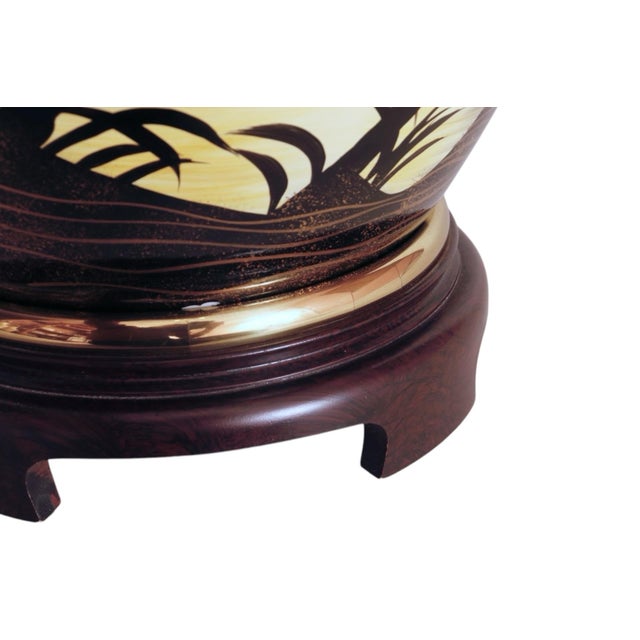 Black Japanese Hand Painted Heron Ceramic Table Lamp For Sale - Image 8 of 8