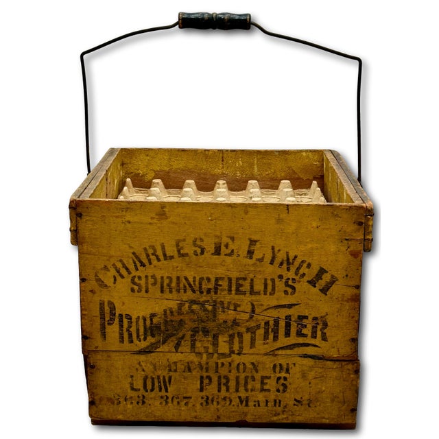American Wonderfully Rustic & Unusual Antique Patent 1897 Americana Wood Egg Carrier Crate With Maker & Clothier Advertising For Sale - Image 3 of 18