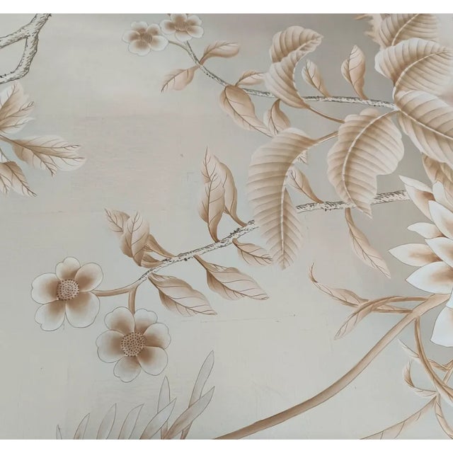 Chinoiserie Style Hand-Painted Metallic Wallpaper - Set of 6 For Sale - Image 4 of 6
