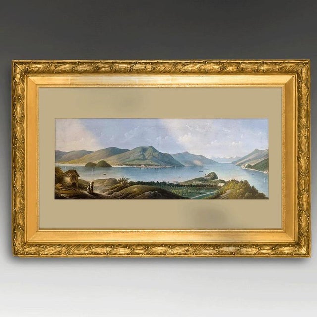 An impressive Grand Tour panoramic view depicting Lake Como and the town of Bellagio in Italy, dating from around the late...