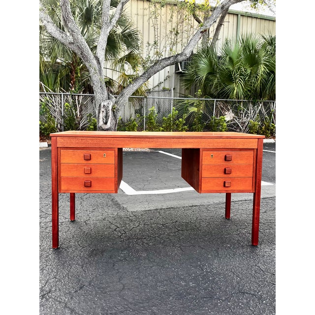 Brown Mid Century Danish Modern Teak Writing Desk | by Domino Møbler For Sale - Image 8 of 18