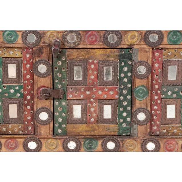 Brown Vintage Indian Painted Mirrored Damchiya Dowry Chest For Sale - Image 8 of 10