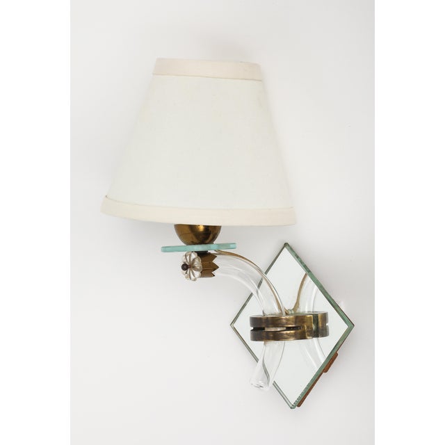 French Midcentury French Mirrored Sconces With Blown Glass and Brass Fittings For Sale - Image 3 of 11