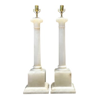 Vintage Alabaster Column Table Lamps - A Pair For Sale