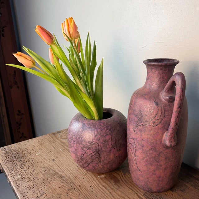 Mid-Century Modern Ceramic Model 302/2 & 305/3 Vases from Ruscha, West Germany, 1970s, Set of 2 For Sale - Image 3 of 13