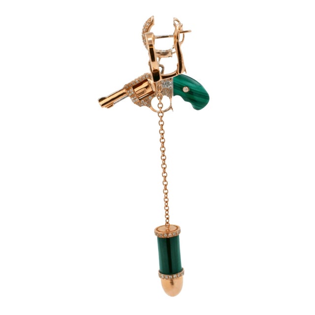 Diamond Green Malachite Pave Bullet 18 Karat Rose Gold Circle Drop Chain Earring 18K Rose Gold 0.75 cts Pave Diamonds One...