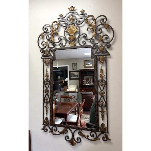 Hollywood Regency La Barge Large Gilt Bronze & Scrolled Wrought Iron Wall Mirror For Sale - Image 3 of 10