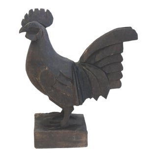 Vintage Rustic Primitive Farmhouse Hand-Carved Wooden Chicken/Hen Sculpture For Sale