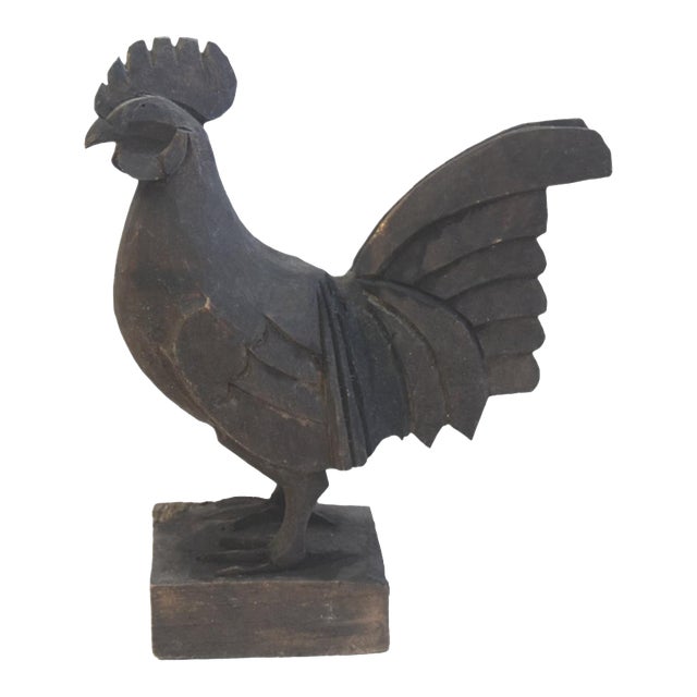 Vintage Rustic Primitive Farmhouse Hand-Carved Wooden Chicken/Hen Sculpture For Sale