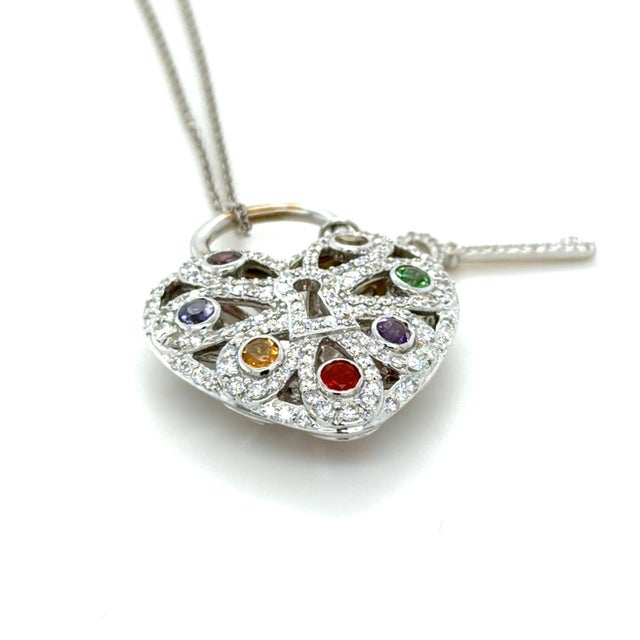 Tiffany and Co. Tiffany & Co., Diamond and Multigem Heart Key Locket Pendant/Necklace For Sale - Image 4 of 8