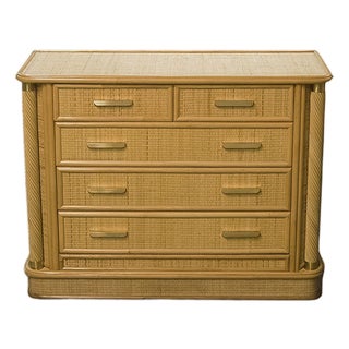Rattan and Brass Dresser, 1970s For Sale
