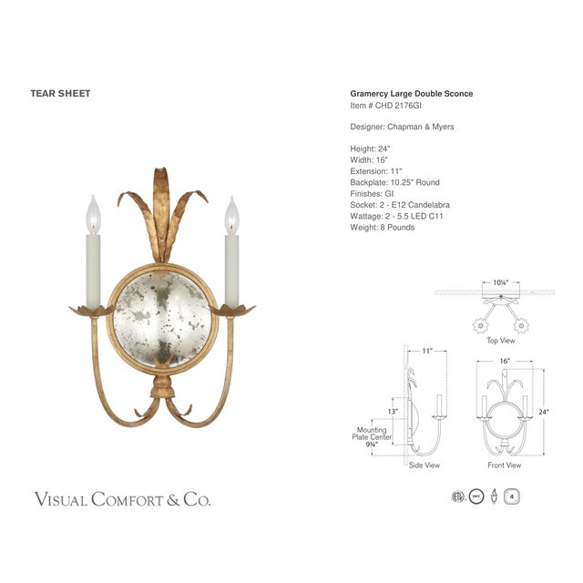 Modern Chapman & Myers for Visual Comfort Signature Gramercy Large Double Sconce in Gilded Iron For Sale - Image 3 of 5