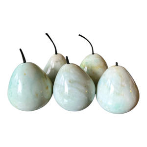 Set of Five Hand-Carved Marble Pears – Soft Aqua Green