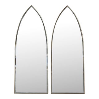 Pair of Vintage Brass Cathedral Mirrors, Ca. 1960 For Sale