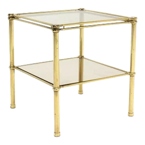 Unusual Brass Square Two-Tier Side or End Table