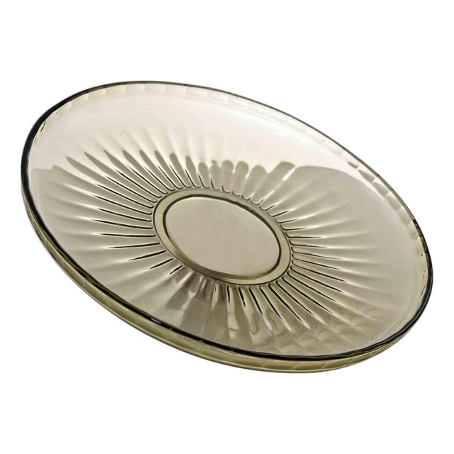 Vintage Italian Art Glass Plate in Transparent Beige and Yellow, 1970s For Sale