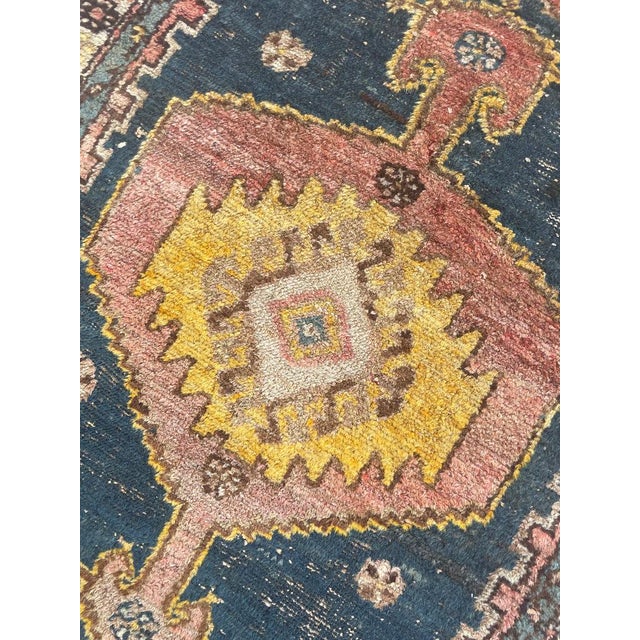 Saffron & Midnight Blue Antique Kurdish Rug Tribal Rug 3.5 x 4.8 For Sale - Image 12 of 13
