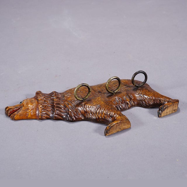 Wood A Wooden Carved Black Forest Bear Key Rack For Sale - Image 7 of 8