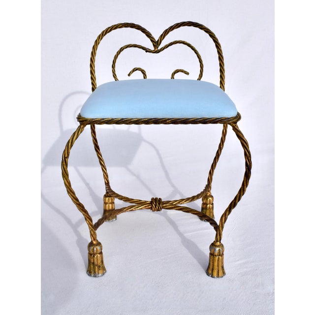 Hollywood Regency Gilt Iron Rope and Tassel Bench Stool. Italy, 1950's For Sale In Philadelphia - Image 6 of 10