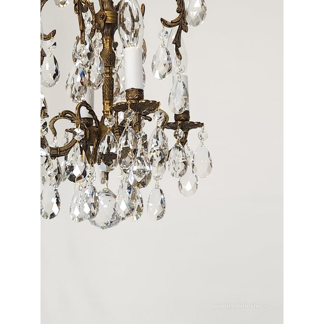 Antique 4 Arm 4 Light Lovely Lavish Brass Cut Lead Glass Crystal Chandelier For Sale In South Bend - Image 6 of 12