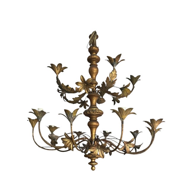 Antique Italian Chandelier in Gold Paint, 1800s For Sale - Image 4 of 5