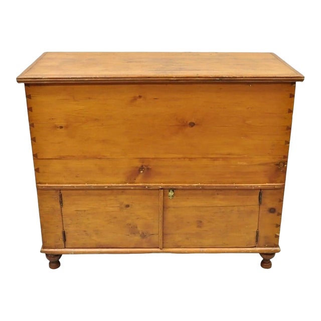 19th C. French Country Primitive Pine Wood 2 Tier Dovetailed Farmhouse Dough Box For Sale