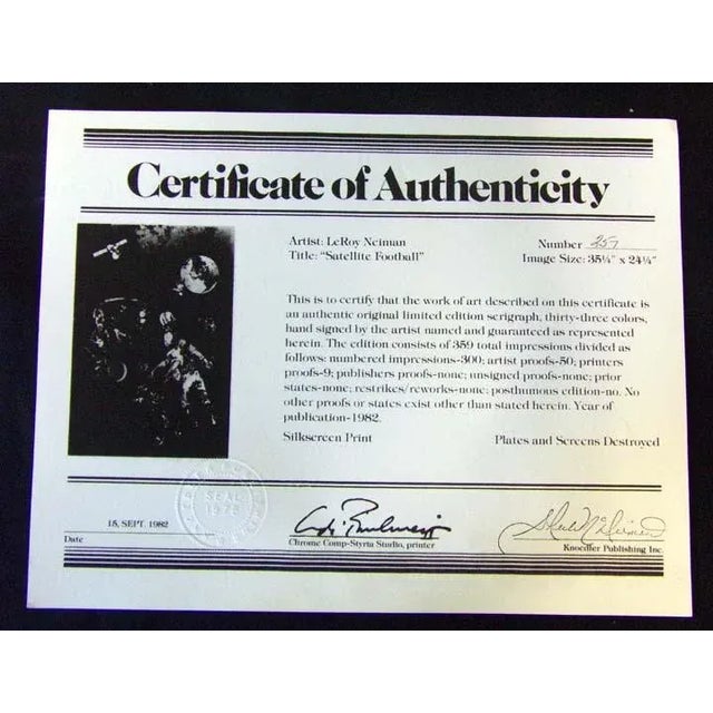 Leroy Neiman 1990s LeRoy Neiman "Satellite Football" Hand Signed Sports Serigraph on Paper For Sale - Image 4 of 8