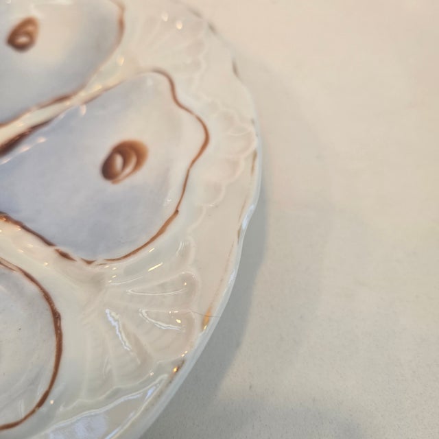 Lavender Antique European 6-Well Porcelain Oyster Plate, Lavender-Blue & Gold For Sale - Image 8 of 12